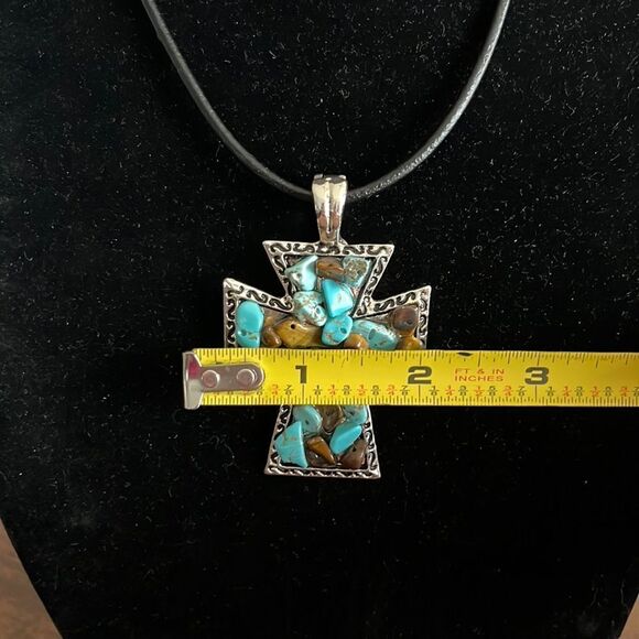 18 in. Black Cord Necklace with 5” Silver Tone Pendant with Beaded… - Picture 10 of 15